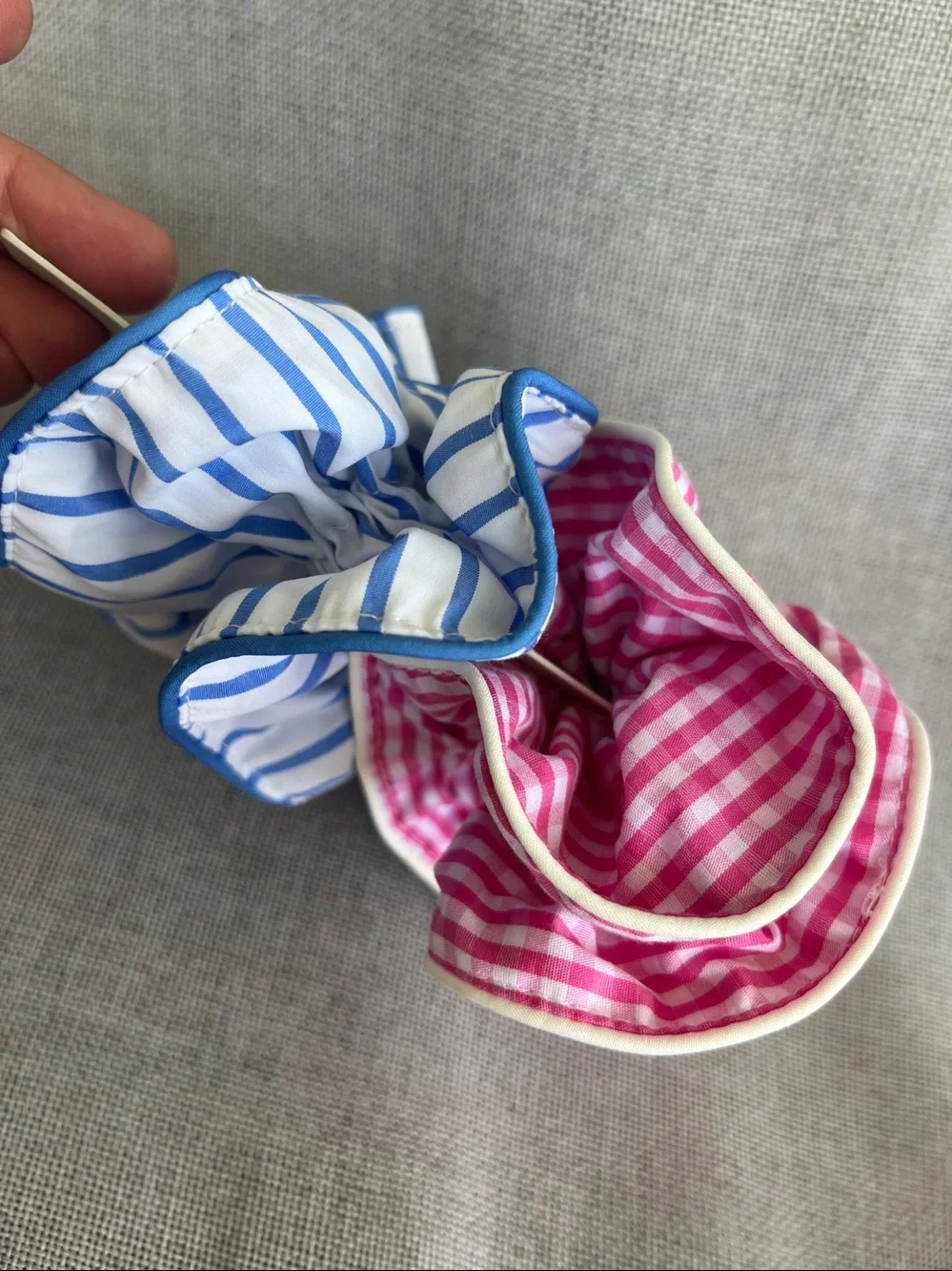 Piper K scrunchie set of 2 stripes checkers white blue pink NWT